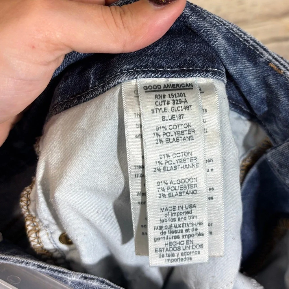 Good American Good Legs Ripped Crop Skinny Jeans 14 32 High Rise Destroy Blue187